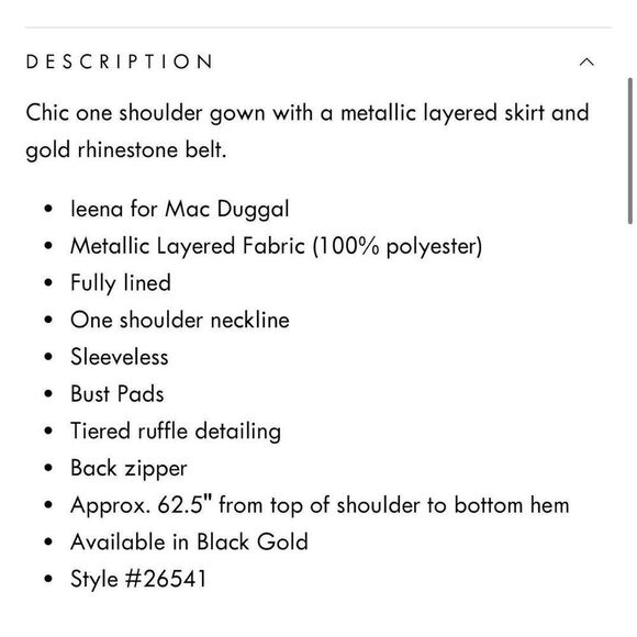 Mac Duggal NWT size 12 one shoulder metallic layered ruffle gown black/gold, for - Picture 4 of 6